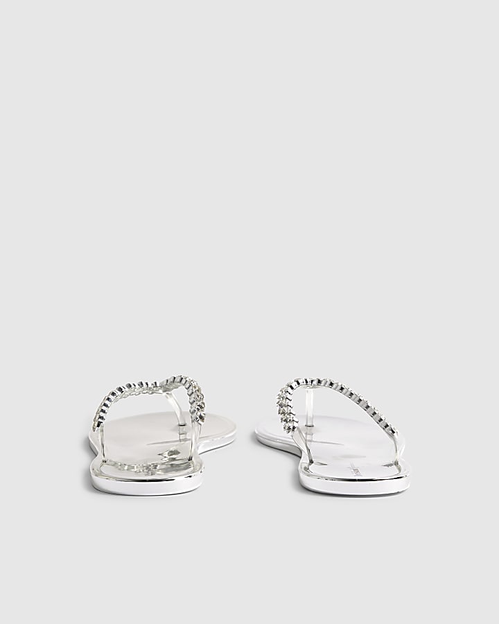 Silver Diamante Jelly Flip Flops