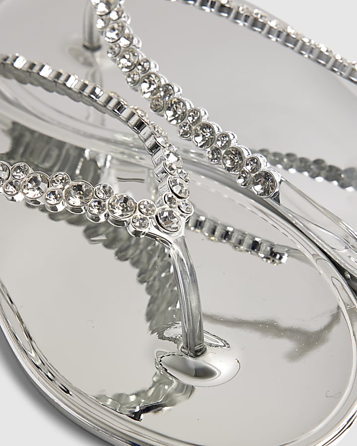 Silver Diamante Jelly Flip Flops