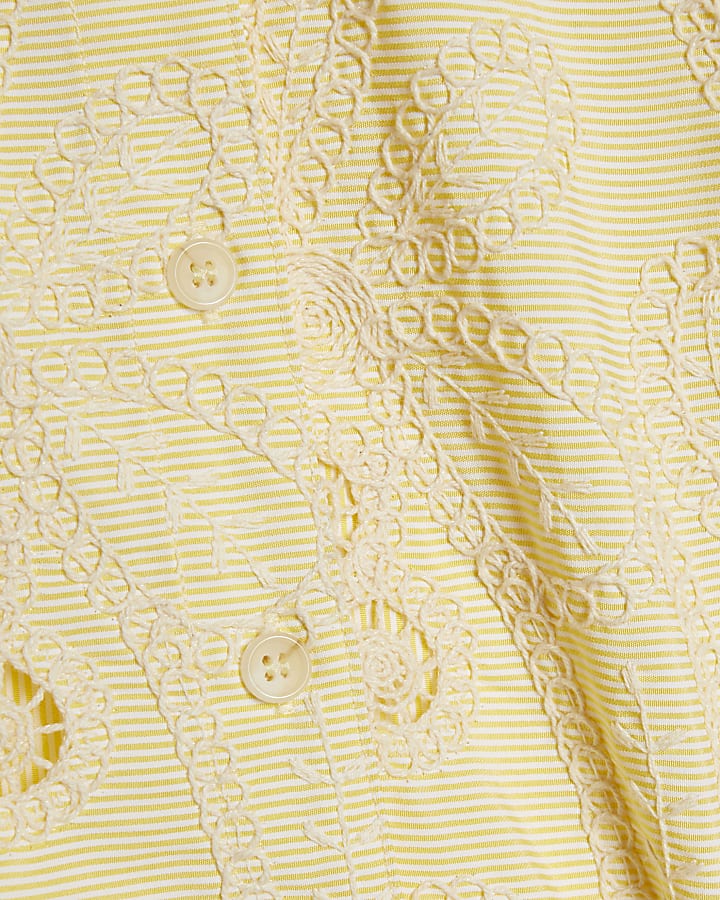 Yellow Embroidered Cutwork Shirt