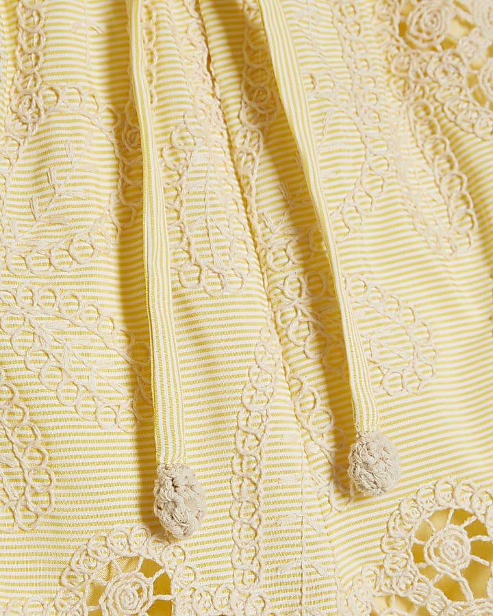 Yellow Embroidered Cutwork Shorts