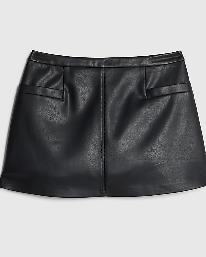 Black Faux Leather Flippy Skort