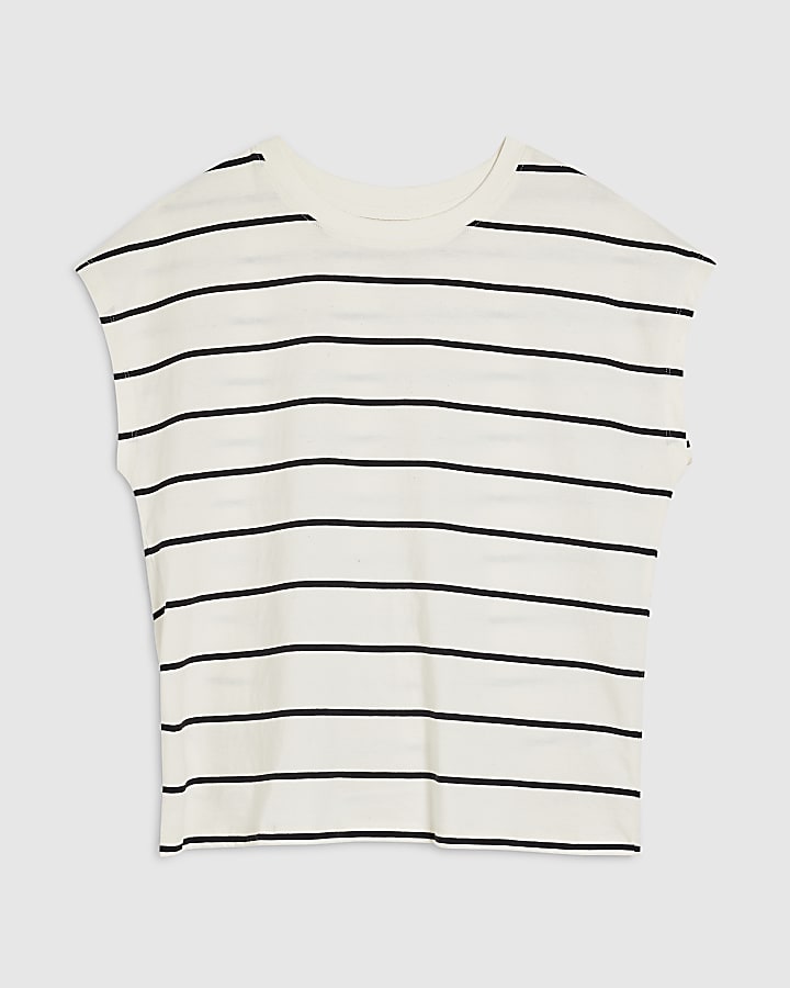 Cream Striped Grown On Sleeve T-shirt