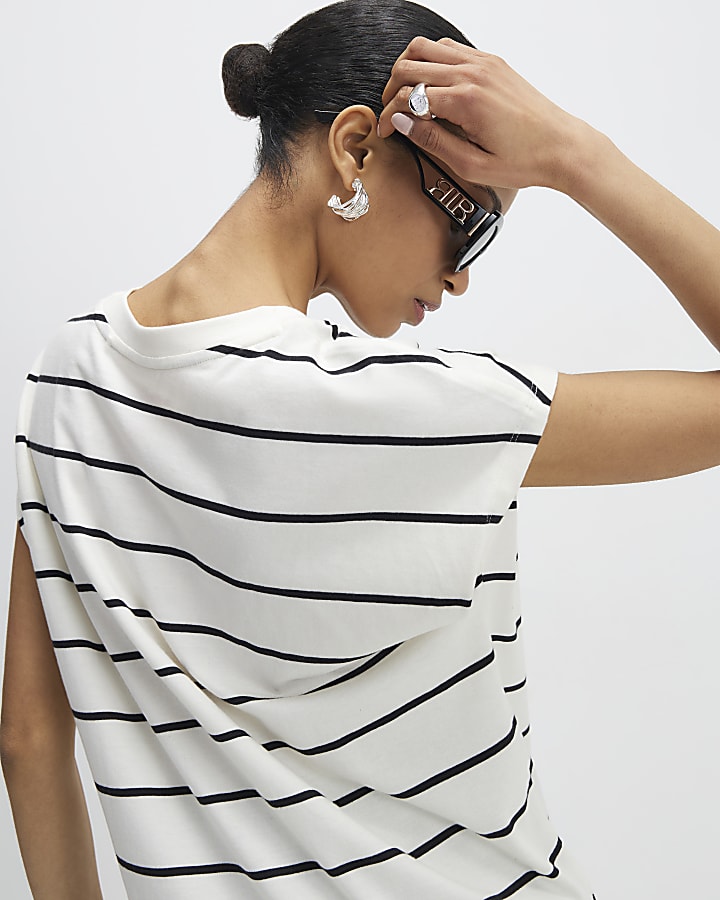 Cream Striped Grown On Sleeve T-shirt