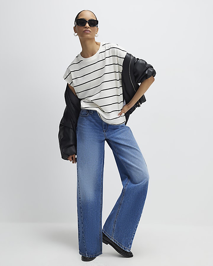 Cream Striped Grown On Sleeve T-shirt