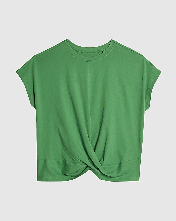 Green Short Sleeve Twist Front T-Shirt
