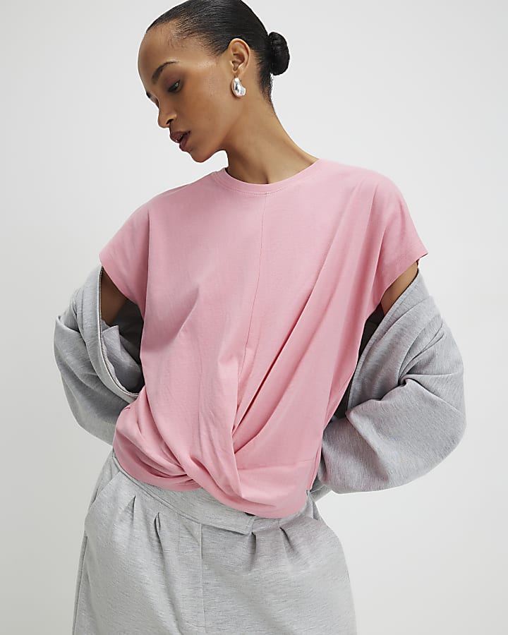 Pink Short Sleeve Twist Front T-shirt