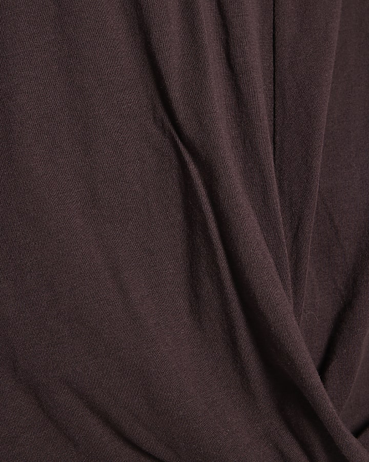Brown Short Sleeve Twist Front T-Shirt