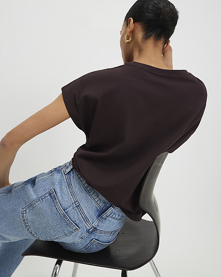 Brown Short Sleeve Twist Front T-Shirt