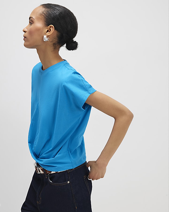 Blue Short Sleeve Twist Front T-shirt