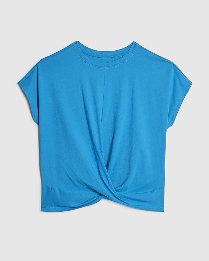 Blue Short Sleeve Twist Front T-shirt