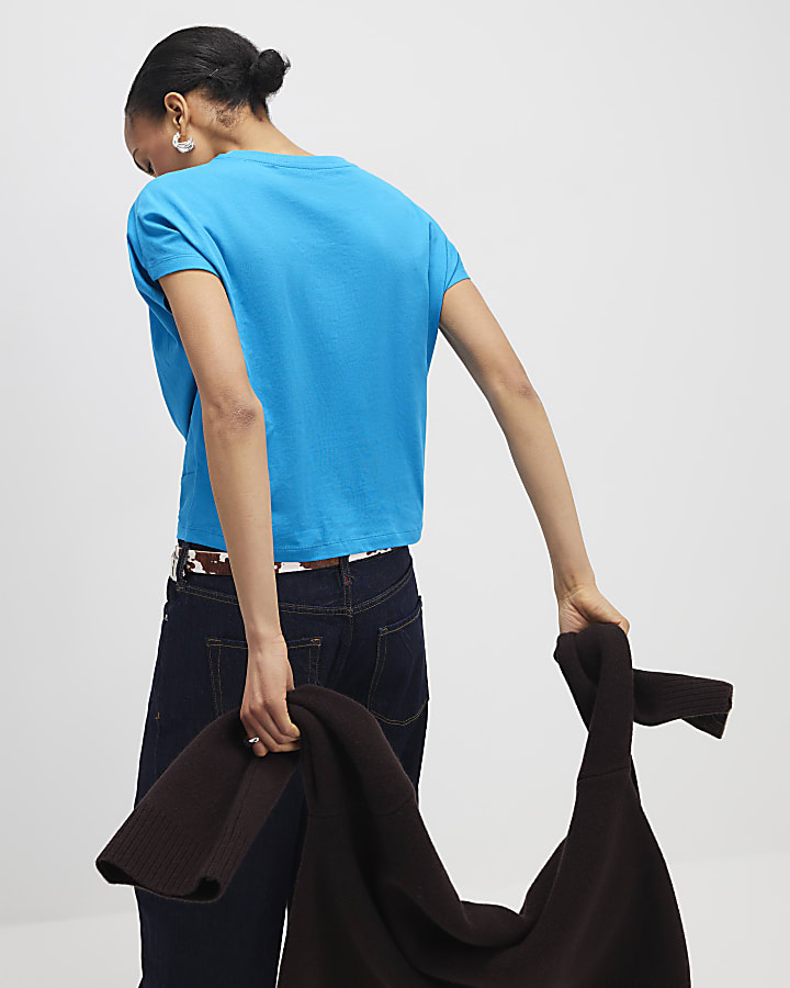 Blue Short Sleeve Twist Front T-shirt