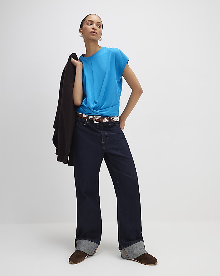 Blue Short Sleeve Twist Front T-shirt