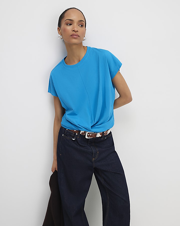 Blue Short Sleeve Twist Front T-shirt