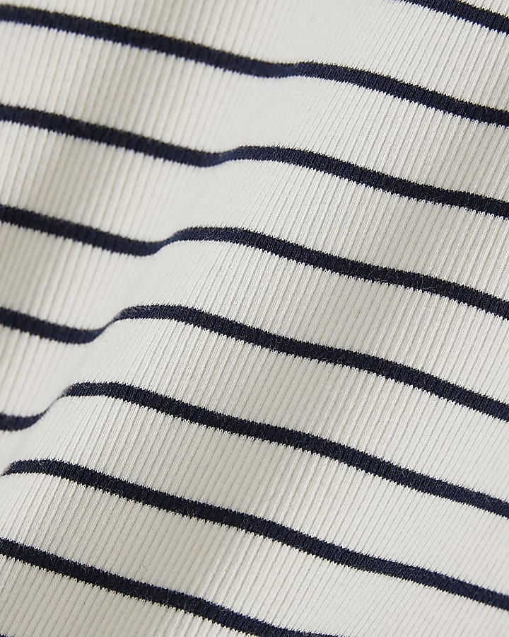 White Crew Neck Ribbed Stripe Top