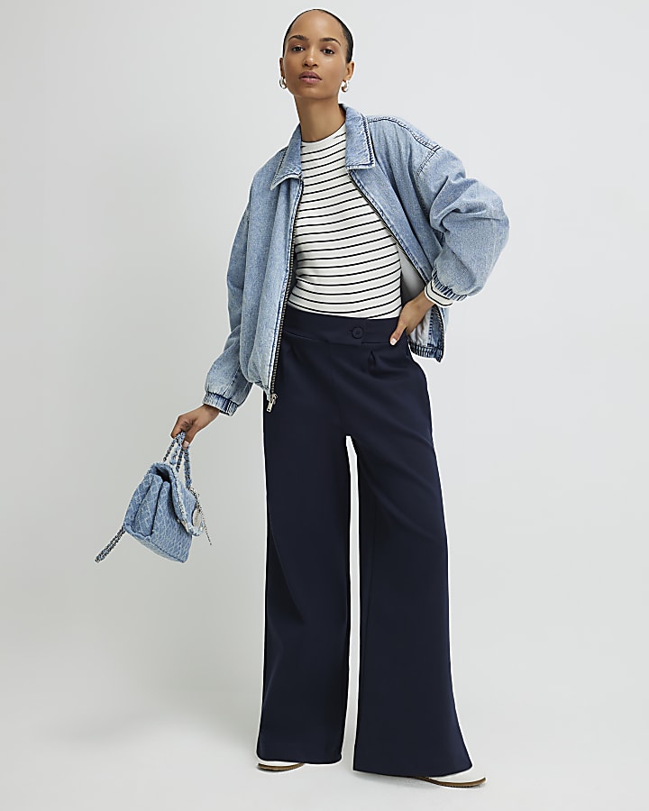 White Crew Neck Ribbed Stripe Top