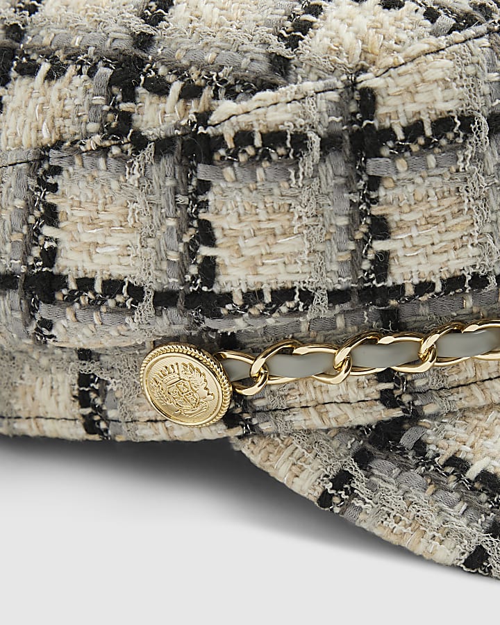 Blue Checked Chain Trim Baker Boy Hat