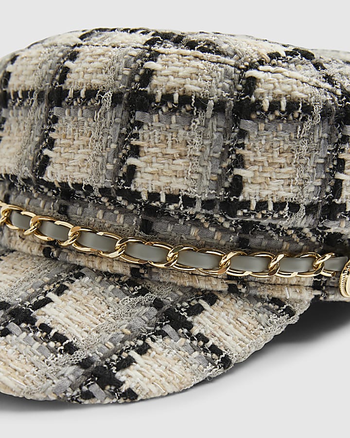 Blue Checked Chain Trim Baker Boy Hat