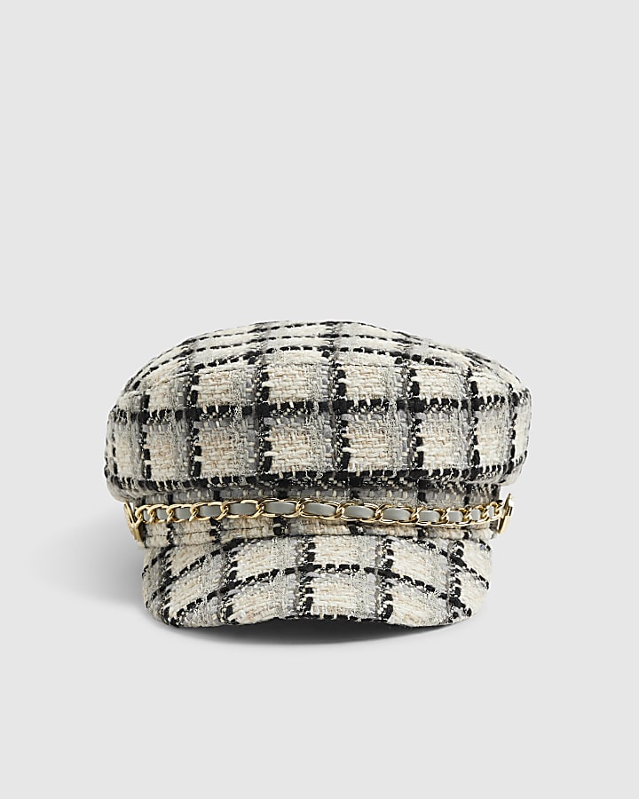 Blue Checked Chain Trim Baker Boy Hat