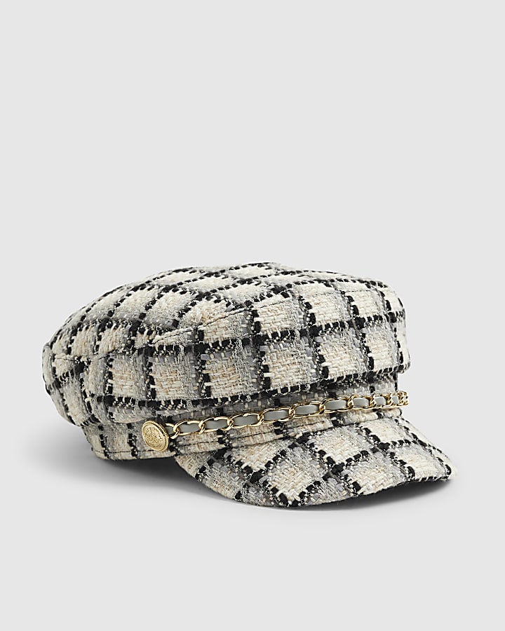 Blue Checked Chain Trim Baker Boy Hat