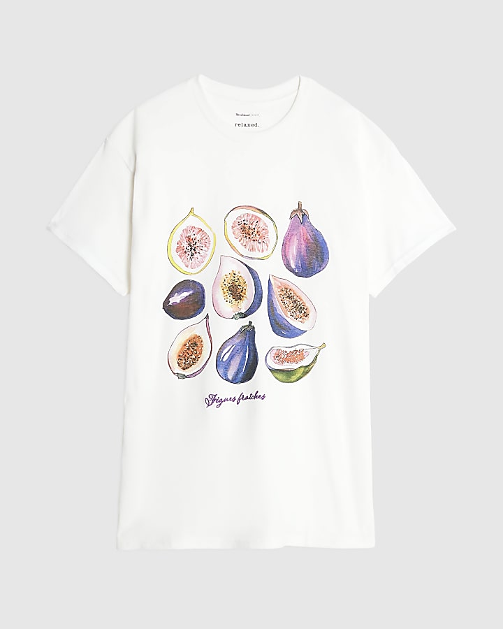 White Short Sleeve Fig Print T-shirt