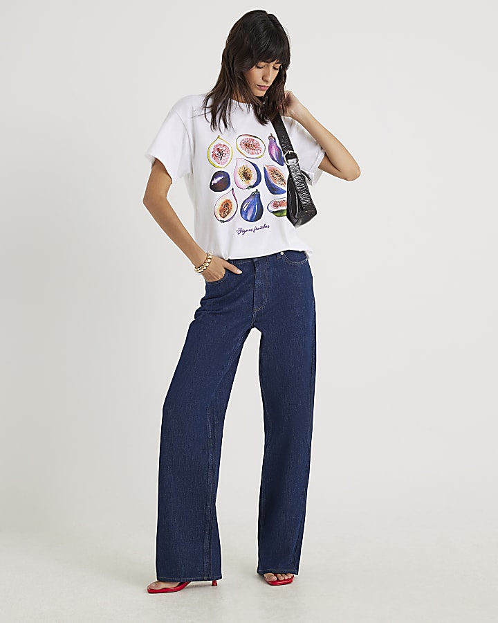 White Short Sleeve Fig Print T-shirt