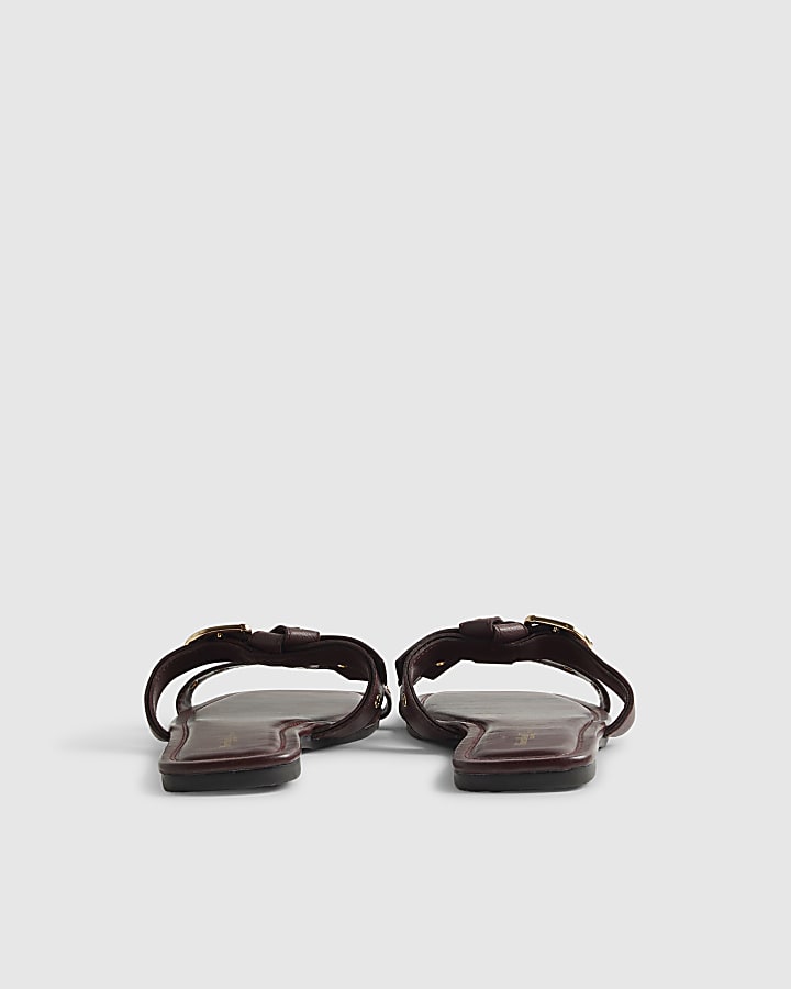 Red Leather T Bar Buckle Sandals