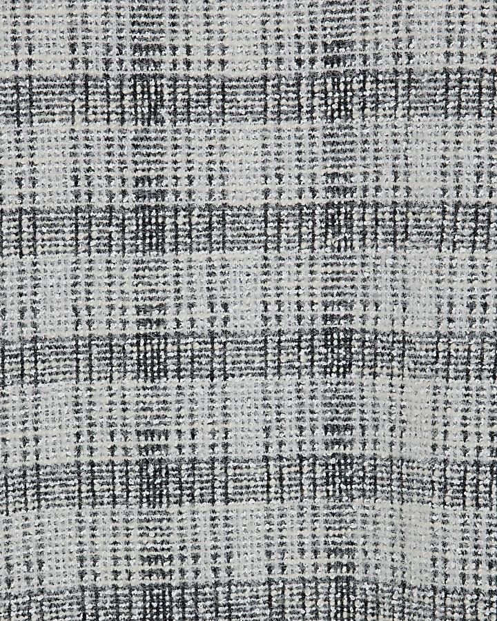 Grey Long Sleeve Boucle Check Mini Dress