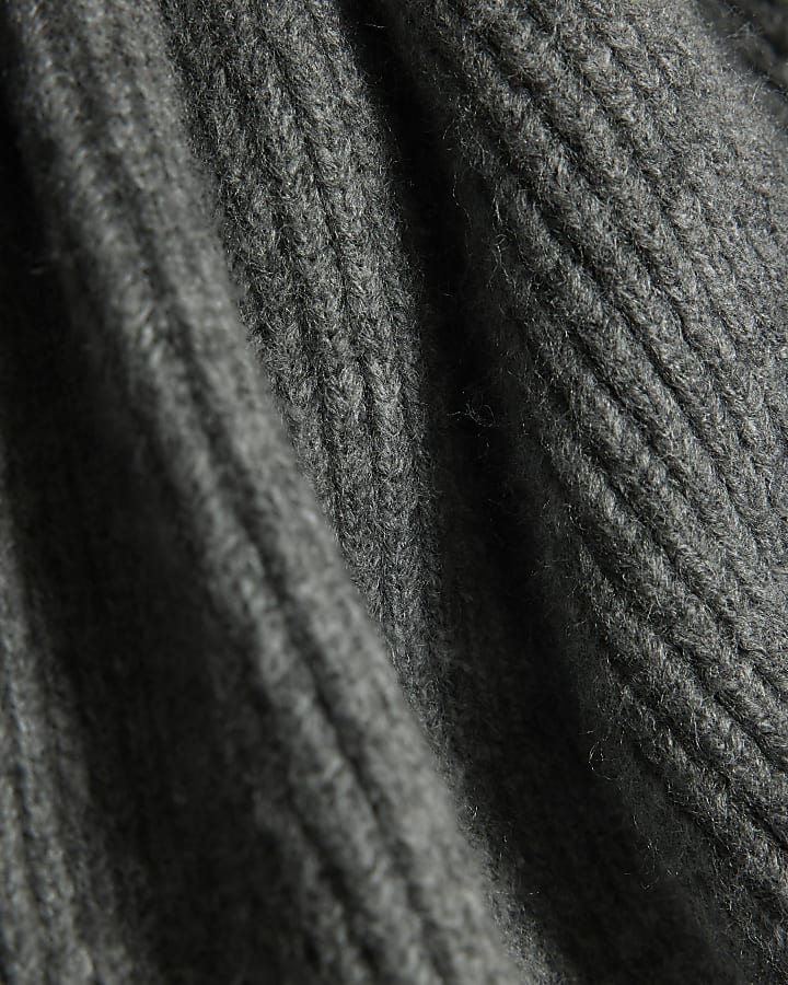 Grey Knitted Ruffle Collar Cardigan