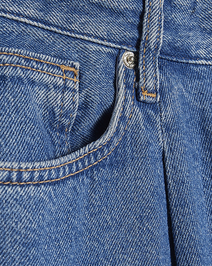 Blue Pleat Front Wide Leg Jeans