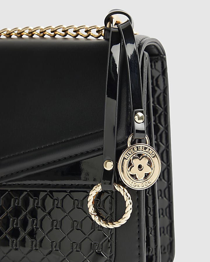 Black Tab Front Chain Shoulder Bag