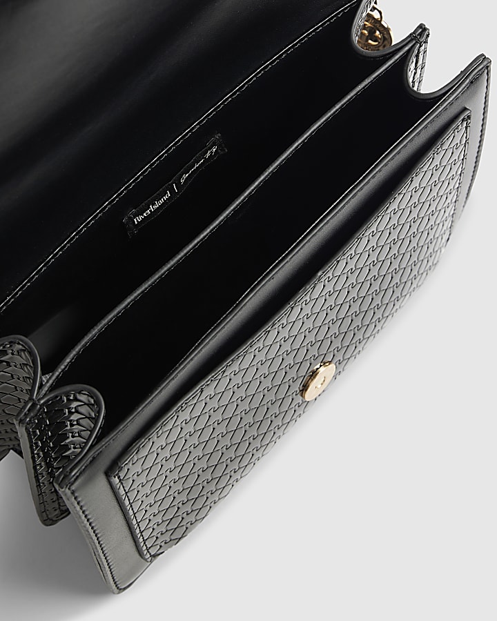 Black Tab Front Chain Shoulder Bag