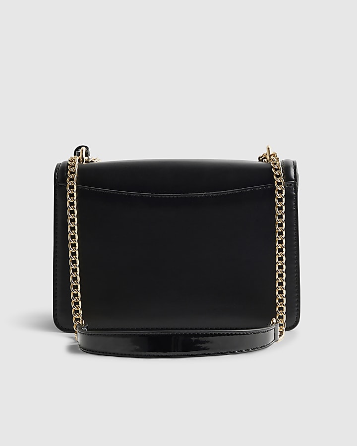 Black Tab Front Chain Shoulder Bag