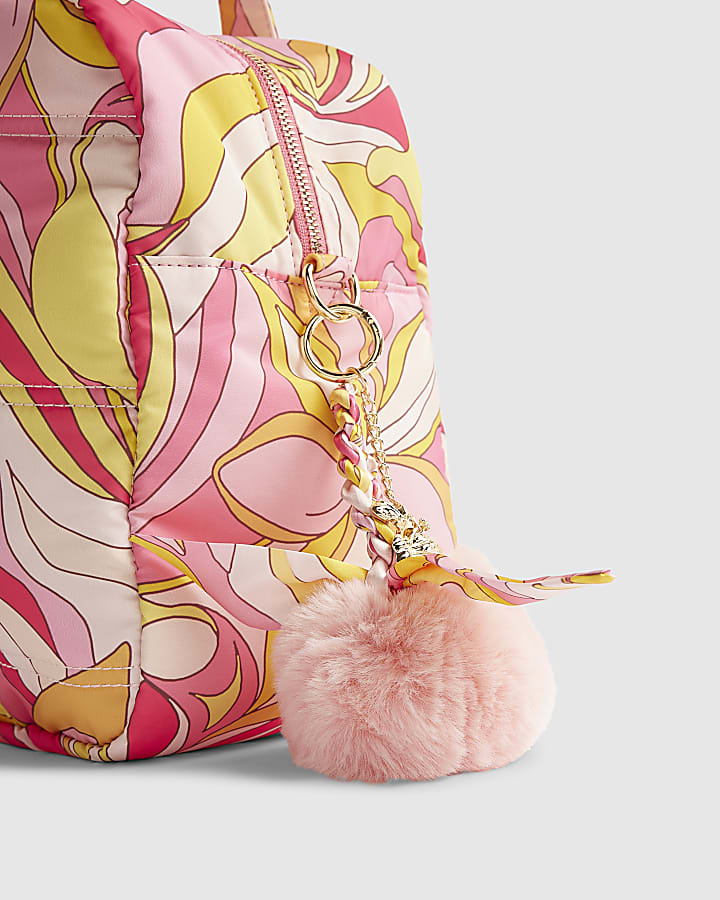 Pink Pom Pom Plaited Scarf Flower Bag Charm