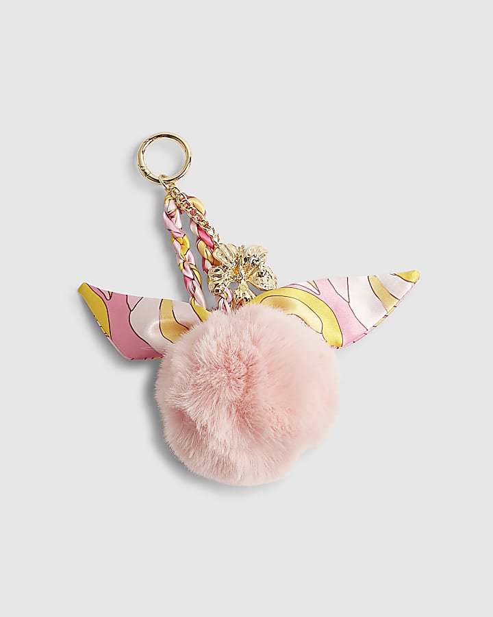 Pink Pom Pom Plaited Scarf Flower Bag Charm