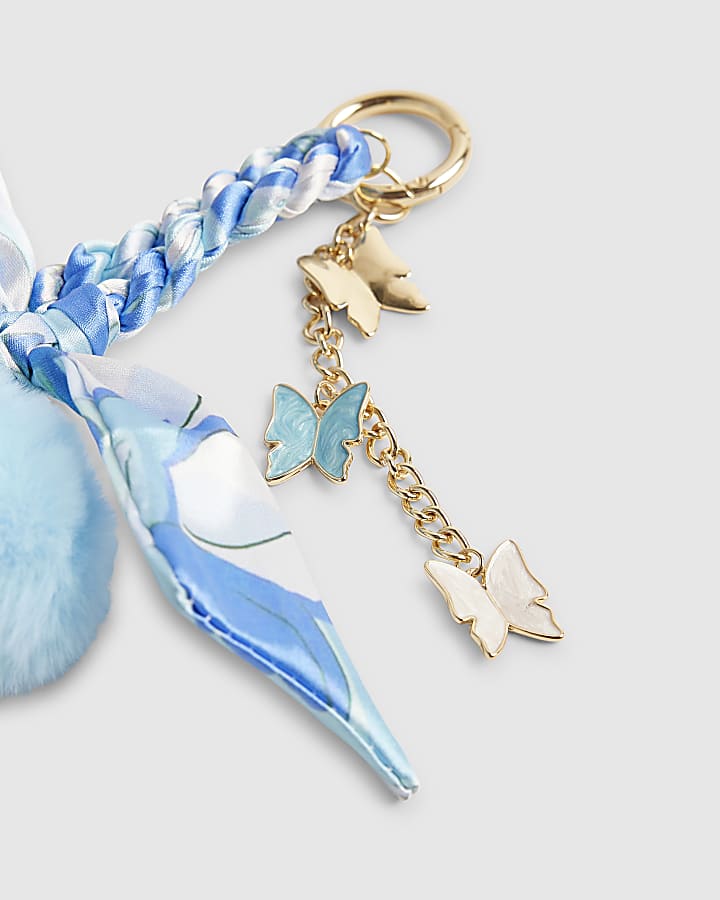 Blue Pom Pom Plaited Scarf Butterfly Charm