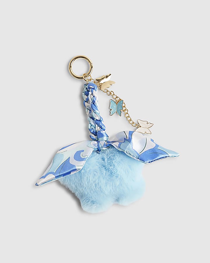 Blue Pom Pom Plaited Scarf Butterfly Charm