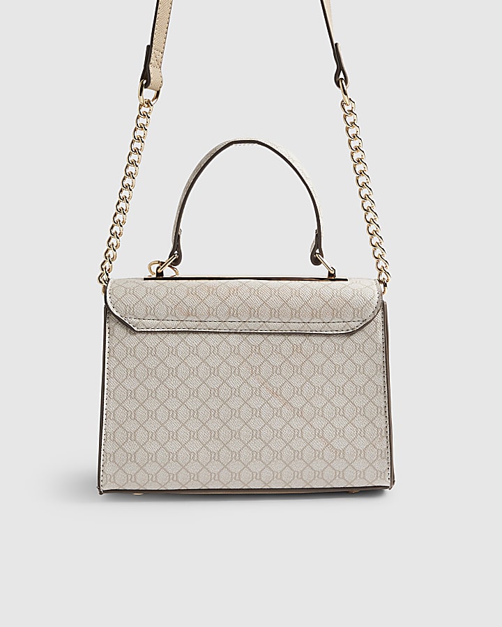 Beige Monogram Panelled Mini Tote Bag