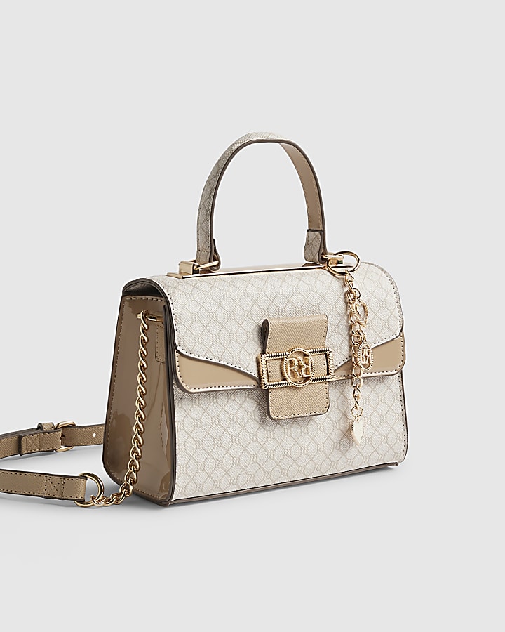 Beige Monogram Panelled Mini Tote Bag