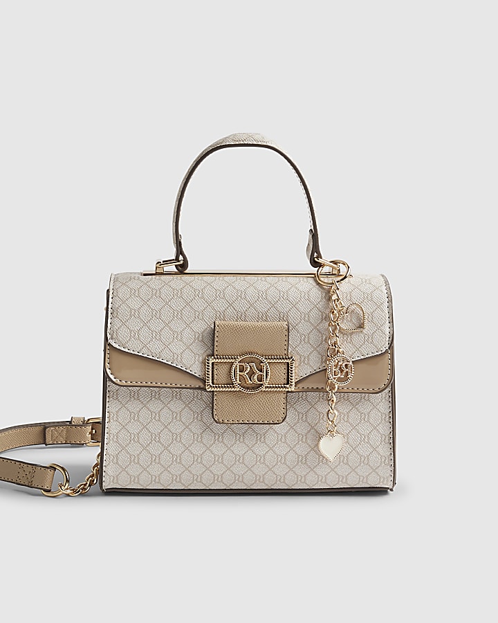 Beige Monogram Panelled Mini Tote Bag