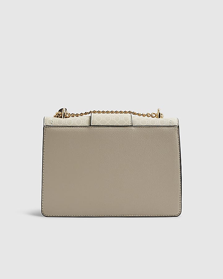 Beige Monogram Panelled Shoulder Bag