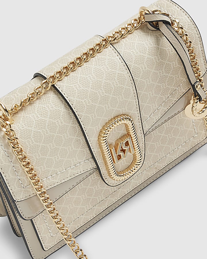 Beige Monogram Panelled Shoulder Bag