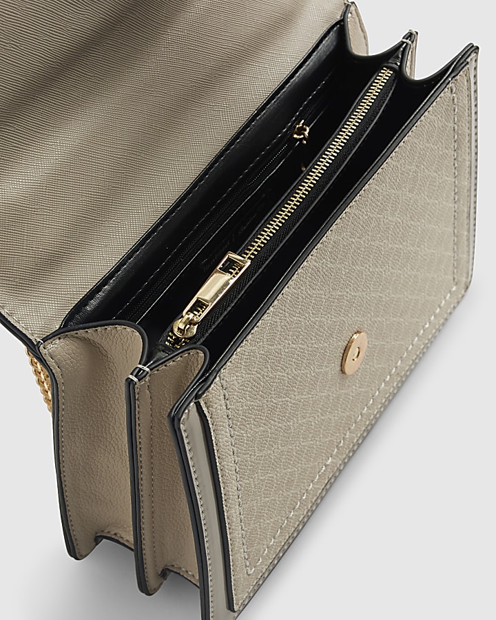 Beige Monogram Panelled Shoulder Bag