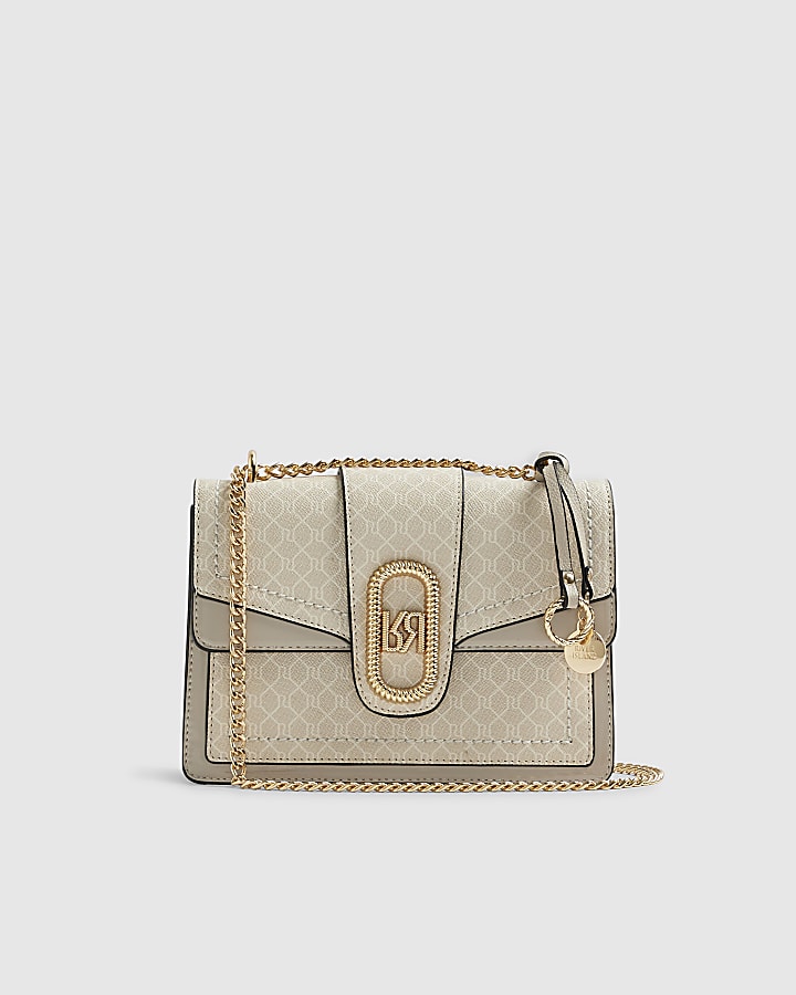 Beige Monogram Panelled Shoulder Bag