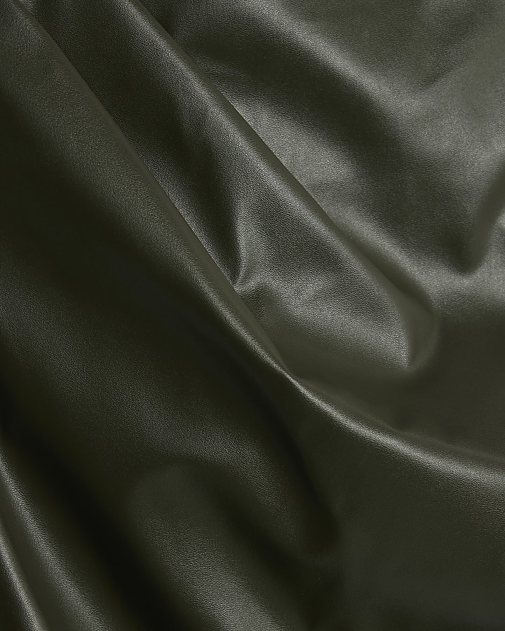 Khaki Faux Leather Sleeveless Ruched Side Top