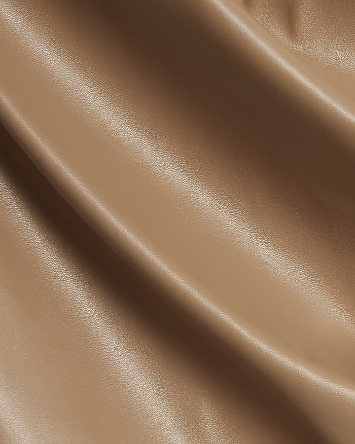 Beige Faux leather Sleeveless Ruched Side Top