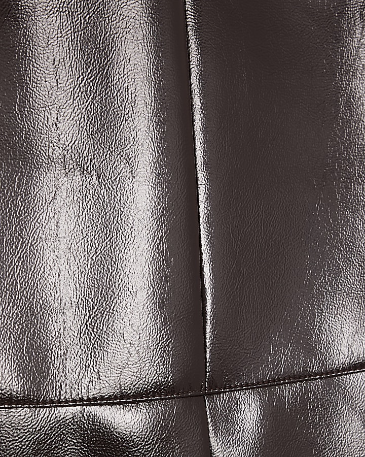 Red Faux Leather Pencil Midi Skirt