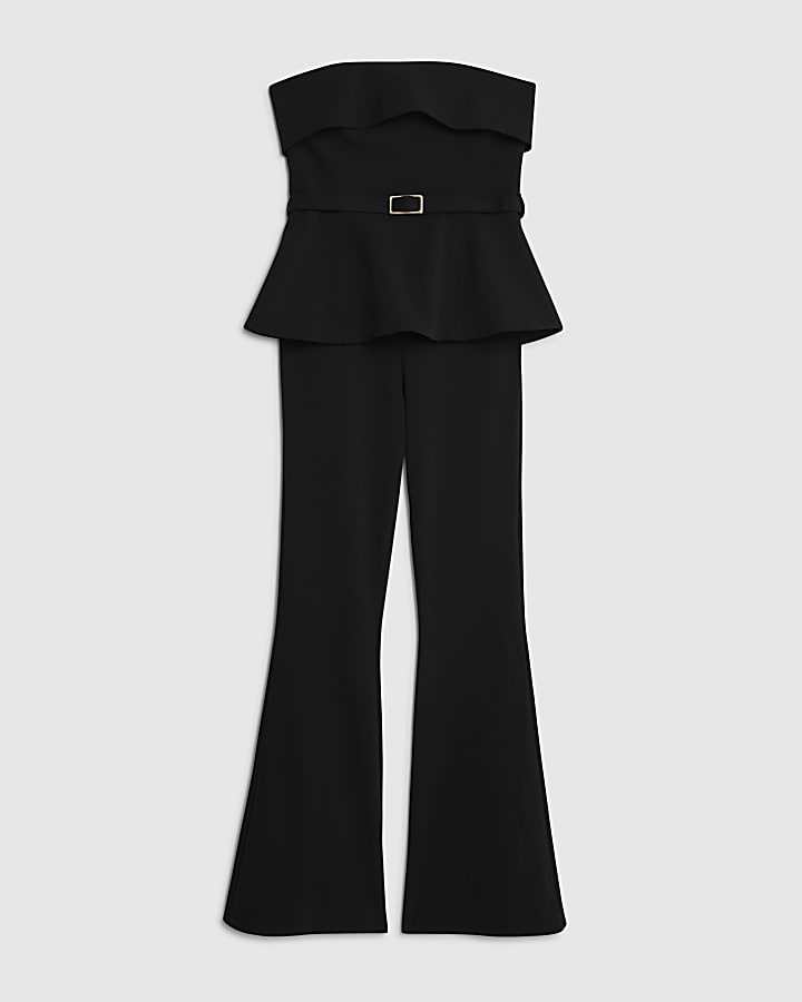 Black Bandeau Peplum Belted Jumpsuit