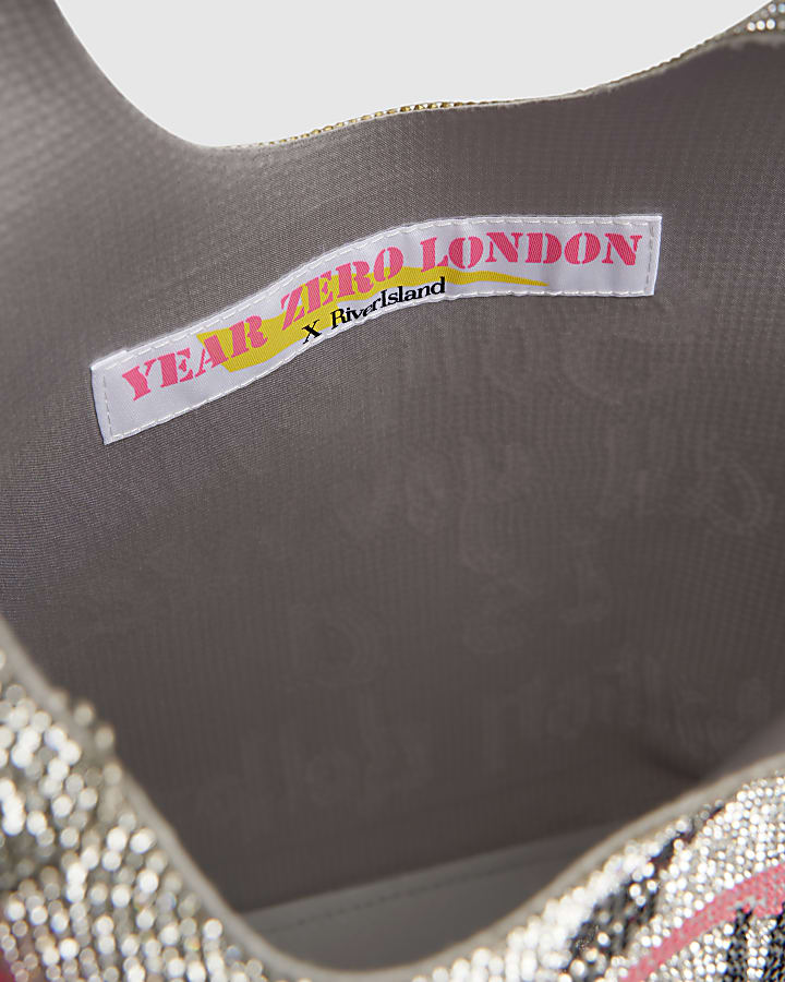 Silver Year Zero Diamante Graphic Clutch Bag