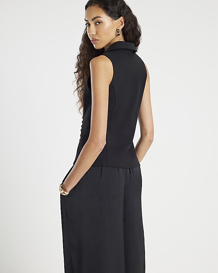 Black Sleeveless Asymmetric Waistcoat