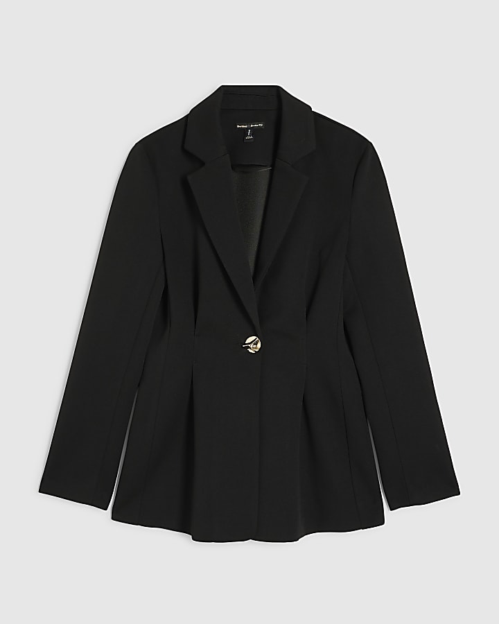 Black Long Sleeve Cinched Waist Blazer